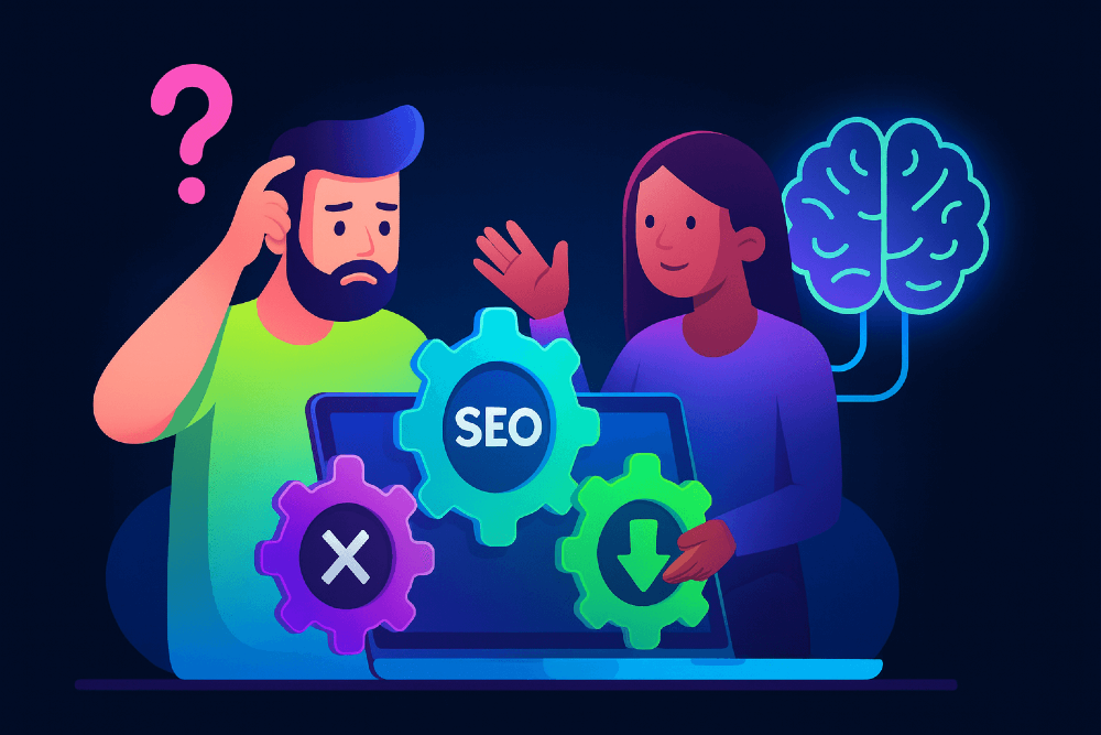 Arrow pointing up with a green tick symbolising better SEO results from a flat site structure