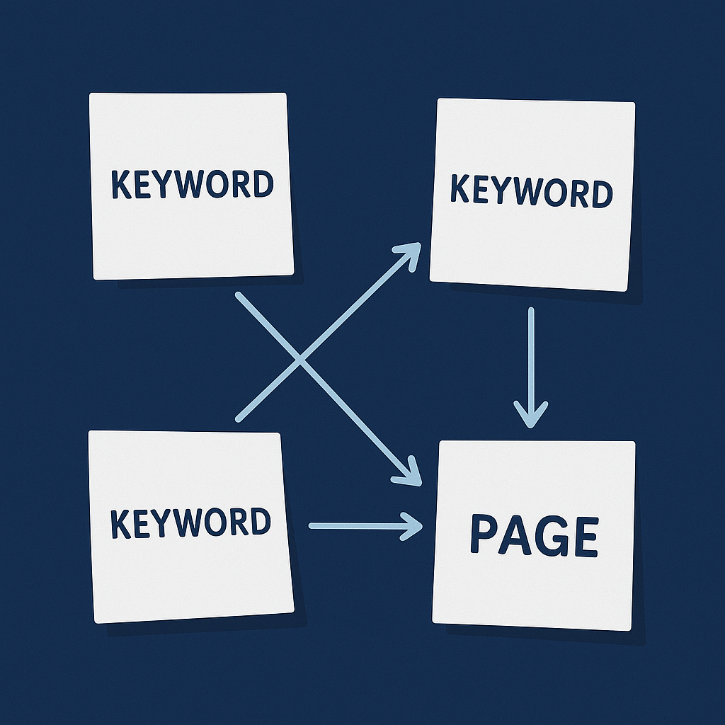 dark blue background with white squares and keyword in 3 and page in 1