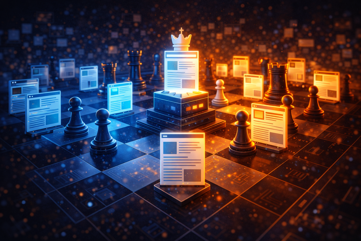 Chess pieces and files representing competitive research strategy - Some Assembly Required